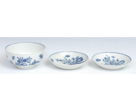 A Worcester underglazed blue bowl, painted with foliate sprays and butterflies, 12cm diameter, crescent mark in blue, c.1770;