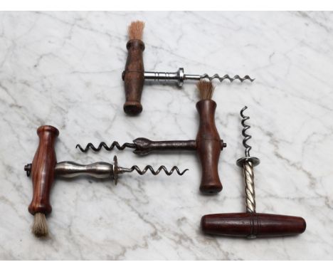 Helixophilia - a 19th century direct-pull corkscrew, unusual ropetwist stem, turned rosewood handle, plain button, 14cm long;