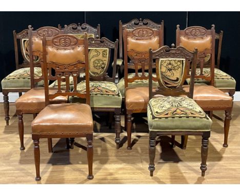 An Art Nouveau period six-piece salon or drawing room suite; a set of four similar dining chairs (10) 