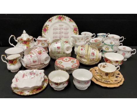 A set of six Royal Albert Gaiety Series teacups and saucers, Waltz pattern; others, Gavotte and Valeta; a Royal Albert Old Co