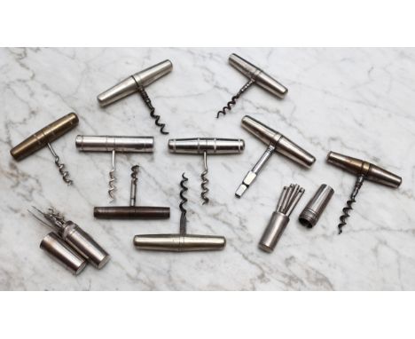 Helixophilia - an early 20th century nickel plated multi-tool pocket corkscrew, the barrel shaped case with screw-threaded co