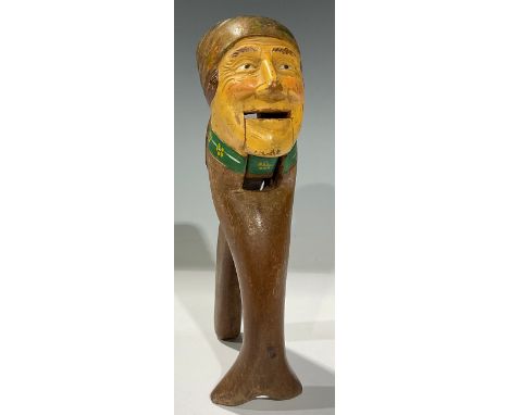 Nutcrackers - an early 20th century Italian lever-action novelty nut cracker, carved and polychrome painted as a man dressed 