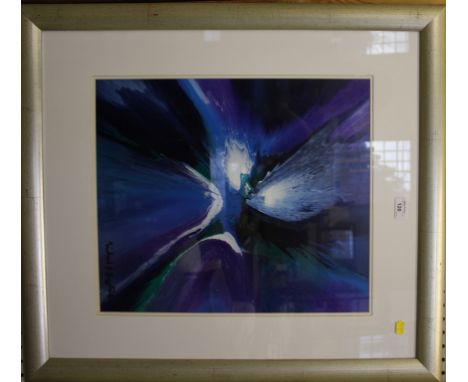 Michael R Reynolds 'Orion' - Abstract in blue Oil on board, signed 47cm x 40cm