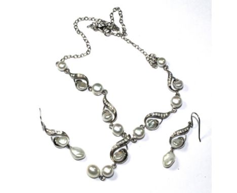 A Guernsey pearl and paste silver necklace and a pair of matching earrings together with an Amethyst pendant set in Sterling 