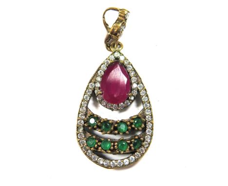 A ruby and emerald set pendant