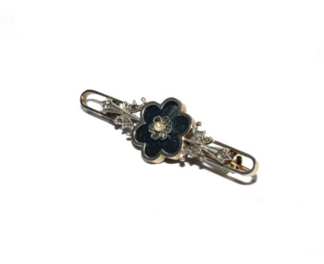 A 15 carat diamond and enamel bar brooch