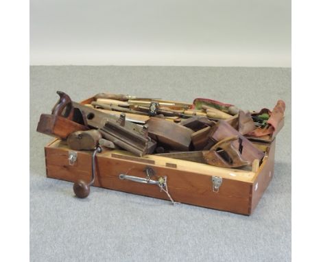 A mid 20th century carpenter's toolbox, together with tools