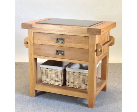 A light oak kitchen island, with a granite top, 90cm