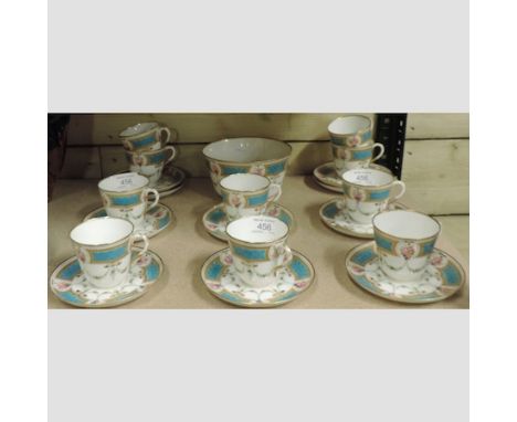 A 19th century Worcester part tea service, with turquoise jewelled borders 