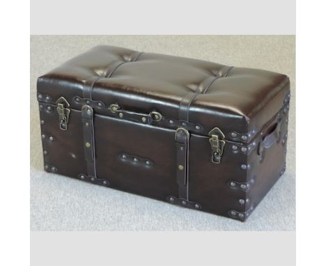 A contemporary brown leather trunk, 70cm