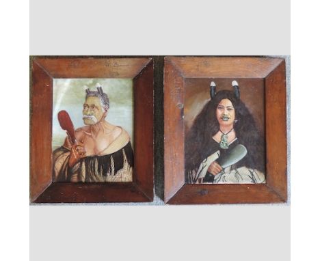 New Zealand School, late 19th century, portrait of Maori Chiefs, a pair, oil on board, 26 x 20cm
