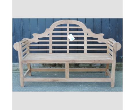 A teak Marlborough style garden bench, 166cm