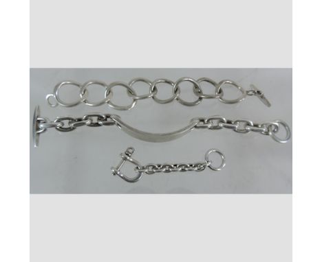 A 1970's Danish silver gentleman's link bracelet, marked R S Denmark, together with another and a safety chain
