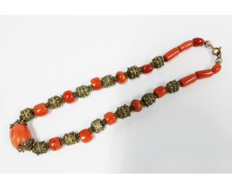 Vintage coral and white metal beads 