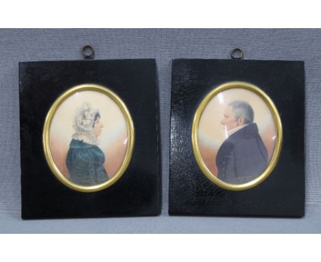Mrs Campbell &amp; Collector Campbell a pair of portrait miniatures, 10mx 8cm  in ebonised frames, 15 x 13cm (2) 