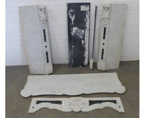 Georgian style carved white statuary marble and verde antico chimneypiece / mantle piece with serpentine shelf top (sold unas