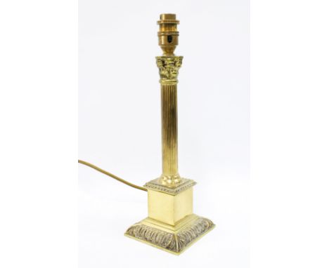 Brass Corinthian column table lamp base, 34cm 