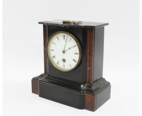 A black slate mantle clock, 19cm,  with a Marble Clocks collectors book by Peter Wotton &amp; Brian Oliver (2) 