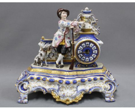 Capo di Monte (Naples) mantle clock, 37 x 30cm 
