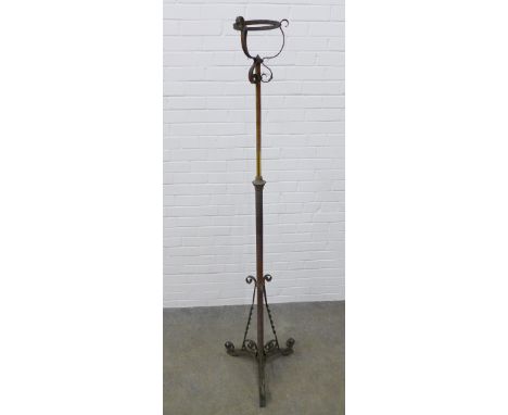 Early 20th century brass standard lamp, adjustable, 176cm approx 