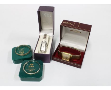 Gents vintage Rotary wristwatch, Lady's Soul Rennie Mackintosh inspired wristwatch and two silver baby bangles (4) 