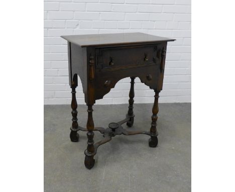 Dark oak Jacobean style lowboy,  Galloway &amp; Sykes of Aberdeen, 79 x 61 x 37cm (a/f) 
