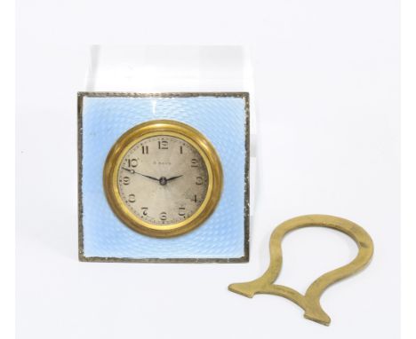 George V silver and blue guilloche enamel clock, with an eight day movement, Birmingham 1925, (a/f dial lacking glass and eas
