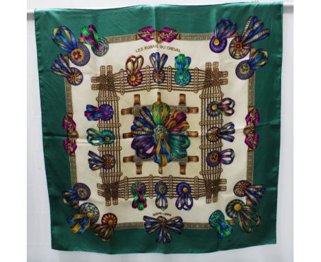 Hermes, Paris, Les Rubans Du Cheval silk scarf , approx 90cm square 