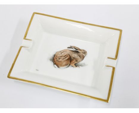 Hermes - Paris, porcelain ashtray of rectangular form, signed with initials, 19cm long 