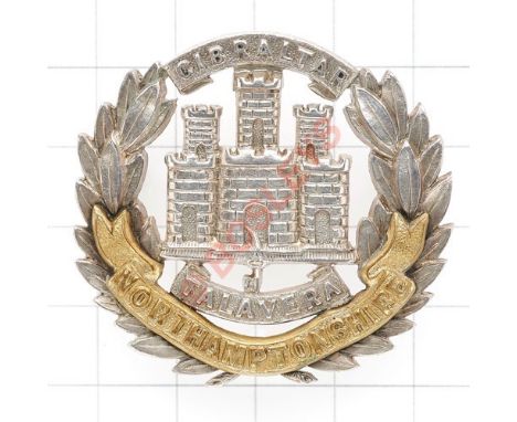 Northamptonshire Regiment Officer’s silver and gilt cap badge. A fine die-cast unmarked example. Loops VGC 