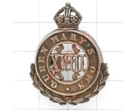 18th QMO Hussars 1920 Birmingham hallmarked silver Officer’s field service cap badge / collar badge. A good die-cast example.