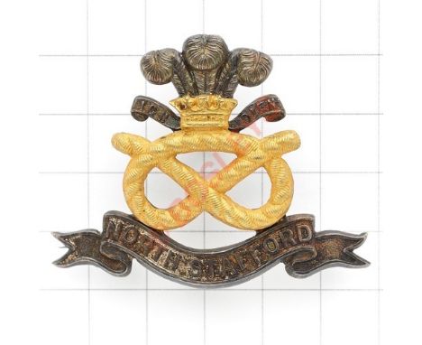 North Staffordshire Regiment Officer’s forage cap badge. Good early 20th Century silver and gilt example. Loop and blade VGC 