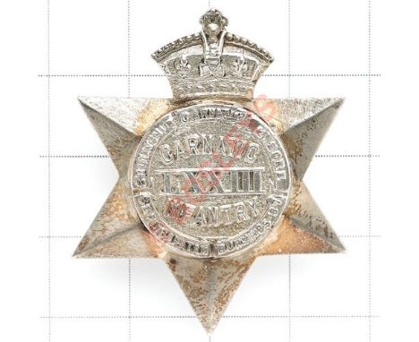 Indian Army. 73rd Carnatic Infantry Officer’s pre 1922 cap badge. Die-cast unmarked silver example of crowned star pattern. (