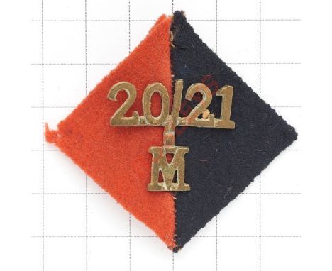 20th/21st (How) Medium Battery, 5th Medium Brigade Royal Artillery pagri badge, India circa 1933-37. Brass “20/21” over “M”mo