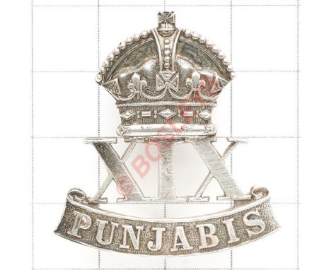 Indian Army. 19th Punjabis 1916 London hallmarked silver Officer’s cap badge. A fine example. Crowned ‘XIX, on “PUNJABIS” scr
