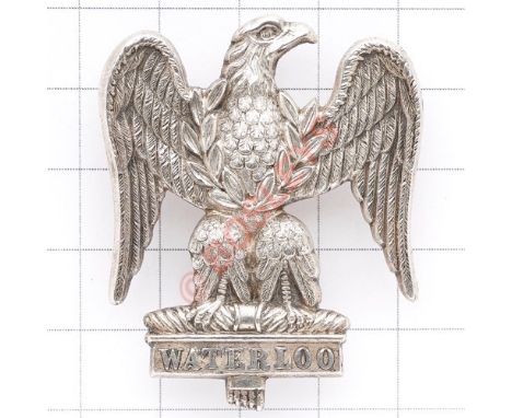 Royal Scots Greys scarce 1898 Birmingham hallmarked silver NCO’s arm badge. A fine example of eagle over ‘Waterloo’. Hollow c