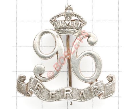 Indian Army. 96th Berar Infantry Officer’s pagri badge circa 1903-22. Cast native silver crowned ‘96’ on “BERAR” scroll (as C