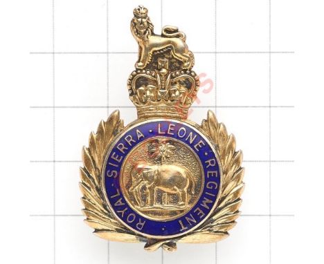 Royal Sierra Leone Regiment 1969 Birmingham hallmarked silver Officers’s cap badge. A fine die-cast silver-gilt and blue enam