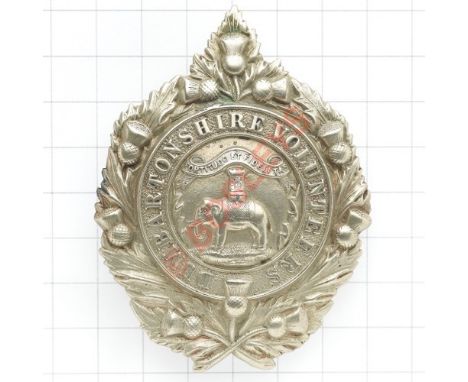 Scottish. 1st Dumbartonshire Volunteer Rifle Corps OR’s glengarry badge circa 1887-1908. A good die-stamped white metal examp