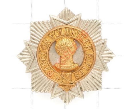 Indian Army (Burma). Rangoon Volunteer Rifle Corps Officer’s cap badge. Silvered and gilt example die-stamped example with ce
