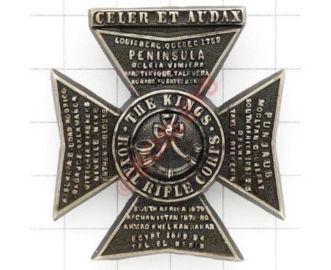 KRRC post 1890 Officer’s astrakan busby badge A fine blackened example with burnished silver highlights. Last honour Tel-el-K