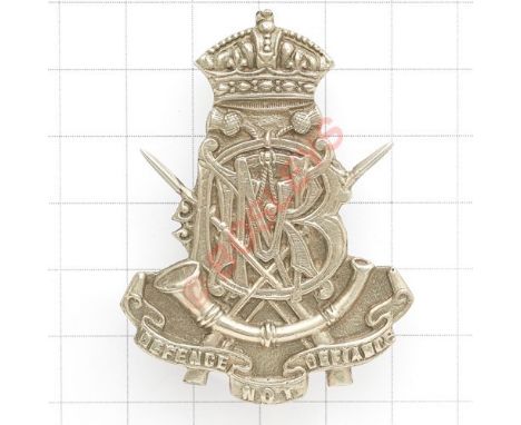 Indian Army. Bengal Nagpur Railway Vols. head-dress badge. Die-cast white metal. BNRV cypher superimposed on crossed rifles; 