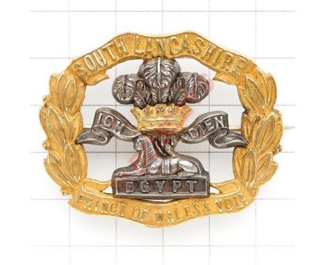Prince Of Wales’s Volunteers (South Lancashire Regiment) Officer’s pagri badge. Fine silver and gilt example. Stout pagri pin