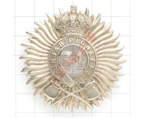 Indian Army. 34th Punjab Pioneers Officer’s scarce short-lived pagri badge circa 1901-03. Good British made die-stamped white
