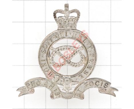 Staffordshire Yeomanry post 1953 Officer’s cap badge Good die-cast silver plated (KK 2307) Loops VGC 