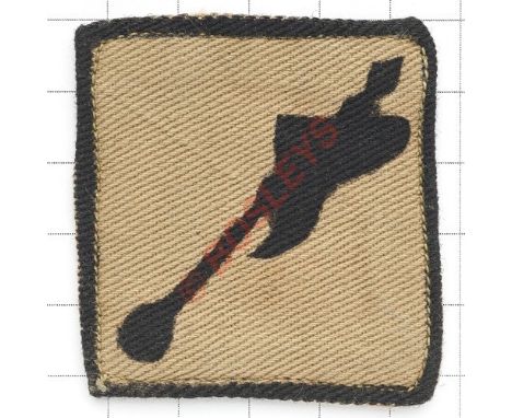116th Indian Infantry Brigade scarce WW2 cloth formation sign. Black Indian battle axe printed on khaki diamond with black bo