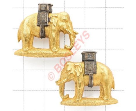 Duke of Wellington’s West Riding Regiment facing pair of Officer’s collars/ Die-stamped gilt elephants mounted with silver Ho