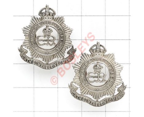 North Somerset Yeomanry pair of Edward VIII 1936 Birmingham hallmarked silver collar badges. Die-cast. (2 items) JRG&S (JR Ga
