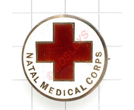 South African. Natal Medical Corps 1909 London hallmarked silver qualification badge. Scarce die-cast silver with red and whi