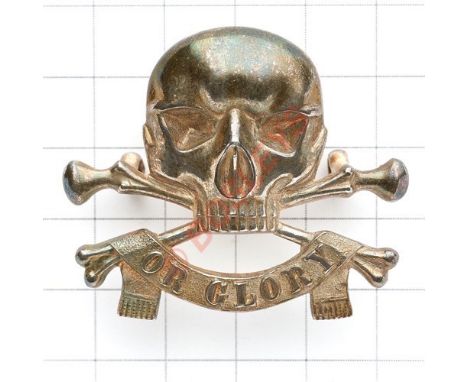 17th/21st Lancers 1931 Birmingham hallmarked silver Officer’s cap badge (or motto). Die-cast skull and crossed bones with “or